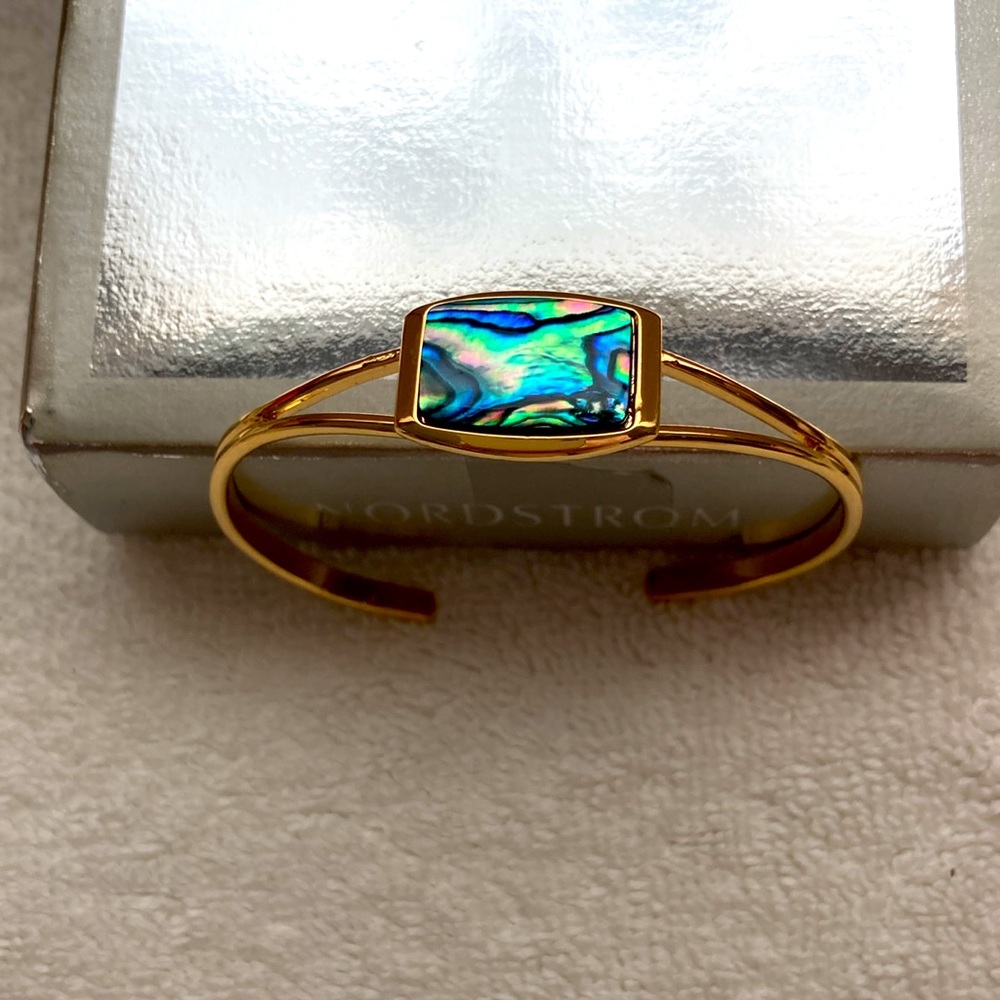 NEW- Price Reduction-Genuine Paua shell, bangle bracelet, 22 karat gold plate